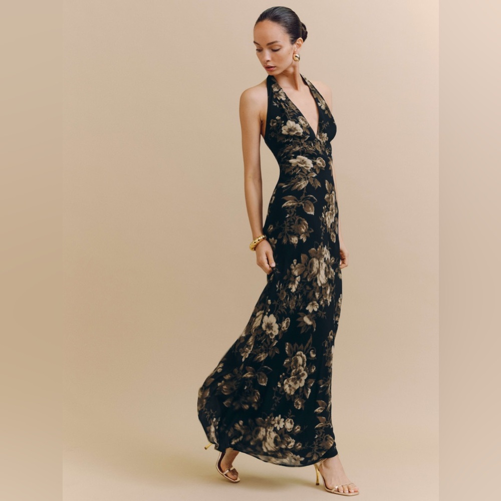 Reformation Daniela Dress - Black and Beige Floral, Size 0